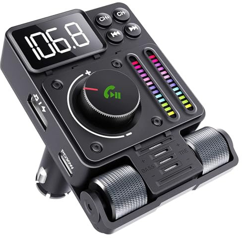 GizmoVine Adaptateur Bluetooth Voiture, Transmetteur FM, Support PD 30W/Mains Libres/Rotatif À 180 °/Accordeur de Musique avec Basses et TRE
