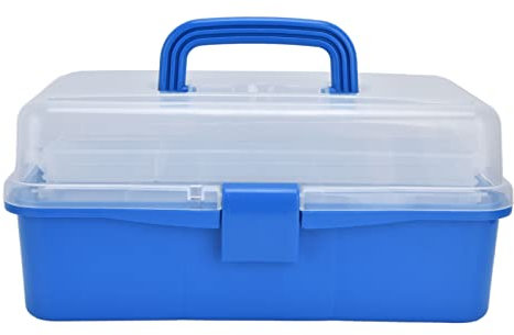 Fictory Fictory - Caja de almacenamiento de plástico con cubierta transparente, organizador de herramientas plegable portátil con cubierta transparente, caja de herramientas de mano de 3 capas