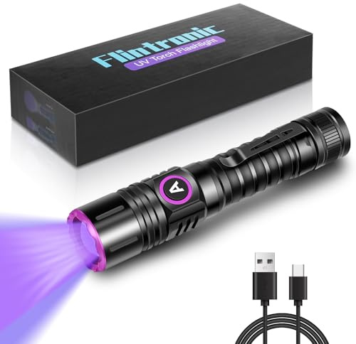 Flintronic uppladdningsbar LED UV-ficklampa, 5 W 395 nm vattentät lampa, typ C uppladdningsbar, för hartshärdning, spikar, urindetektorer, bärnsten, mineraler, blod-spårning (med batteri)