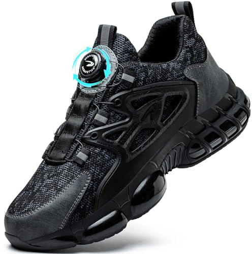 GUDECIUS Chaussures de Sécurité Hommes Légère Chaussures de Travail avec Embout en Acier Antidérapante Respirantes Baskets de Sécurité Homme Confortable Chaussure Securite Noir 43 EU