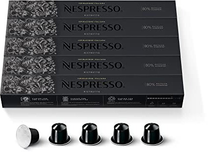 Nespresso Original Coffee Pods - 50 Inspiranzione Ristretto Capsules for Nespresso Machines. Make Espressos, Cappuccino and Macchiato at home. Made with Robusta coffee beans. Recyclable Pods