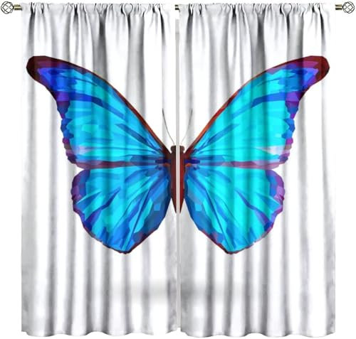 Vorhang Kinderzimmer Blumentier Schmetterling Kinder Vorhänge Mit Ösen Polyester Gardinen Thermovorhang Blickdicht Ösenschal Kindergardinen 170X200 cm (B + H) Für Wohnzimmer,2Er Set-221993358