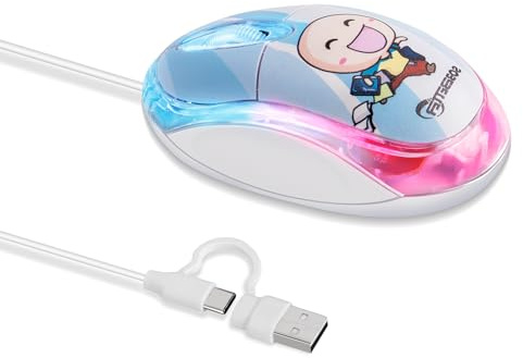 elec Space USB Type-C Mouse - Cute & Portable Wired Mouse with 7-Color LED, Silent Clicks, Mini Design for Laptop, MacBook Pro, Android Tablets (Blue)