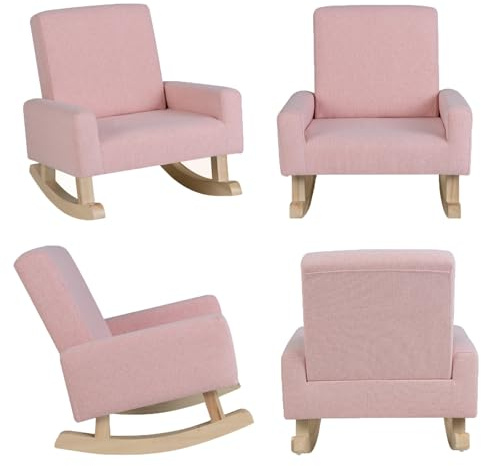 CHEFJOY Toddler Rocking Chair, Kids Rocker Furniture with Comfy Thick Cushion & Solid Wood Base, Nursery Armchair Sofa for Bedroom, Baby Room, Suitable for 3-5 Years Old (Pink)