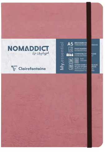 Clairefontaine 793426C - Notizbuch Kladde My essential, Kollektion Age Bag, DIN A5 14,8x21 cm, 96 Blatt kariert elfenbein, Altrosa, 1 Stück
