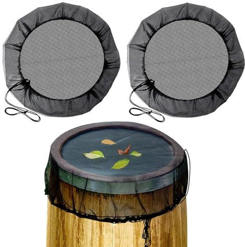 2 Pcs Filet pour Citerne De Pluie,Filet de Protection pour Tonneau de Pluie,Filets de Pluie réglable,Filet de Pluie avec Cordon de Serrage,Protection Contre Les Moustiques et Les Feuilles,95cm