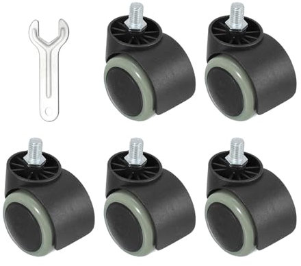 PATIKIL Office Chair Wheels Replacement 2, 5 Pcs Nylon Heavy Duty Office Furniture Casters Wheels with Wrench Universal Wheel for Hardwood Floor Carpet, Black/Gray(Screw Stem)