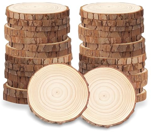 Jortmrd 30 Pièce Rondins Bois Deco 7-8cm Diamètre sans Trou Craft Disque Rondelles Bois Naturel Brut pour Pyrogravure Mariage Noël DIY Décorations Tables Dessous Verre