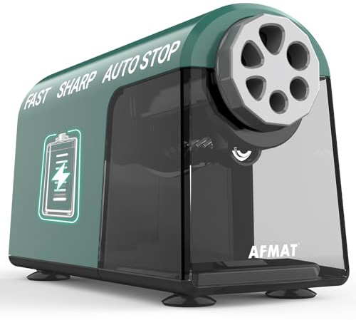 AFMAT Taille-crayon automatique avec boîte - 6 trous - Rechargeable - Taille-crayon électrique robuste pour grands crayons de 6 à 11 mm - Pointe pointue - Pour enfants et enseignants - Vert