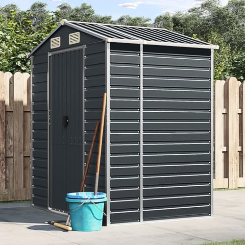 Massbinet Gerätehaus Anthrazit 191x130x198 cm Verzinkter Stahl Gartenhaus Metall Stark Geräteschuppen Outdoor Gartenschuppen Wetterfest