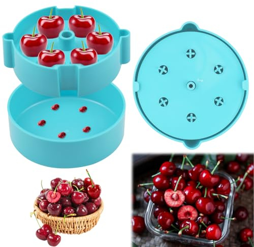 LIAVOP Snocciolatore manuale per ciliegie, snocciolatore per ciliegie con contenitore di raccolta per ciliegie, olive, prugne Utensili da cucina Rimozione rapida dei noccioli degli agrumi (Blu)