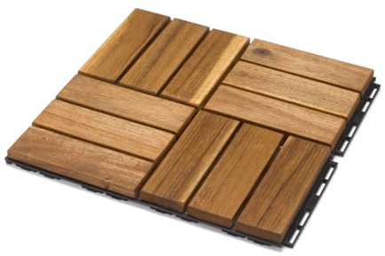 iWerk® Holzfliese Akazie Geriffelt 12 Lamellen 30 × 30 cm Lebhafter 3D-Riffel-Effekt Wasserabweisend Barfußgeeignet FSC®-Zertifiziert Natur Geölt 9 Stück Klicksystem