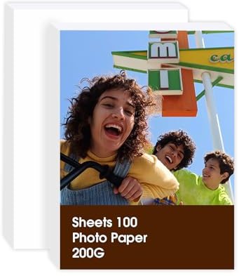 Papel Fotográfico de Brillante, 100 Hojas de Papel Fotográfico Brillante Premium de 5 Pulgadas 8,9 x 12,7 cm 200 g/m² Secado Rápido Papel Blanco Brillante Ideal para Álbumes Marcos Certificados