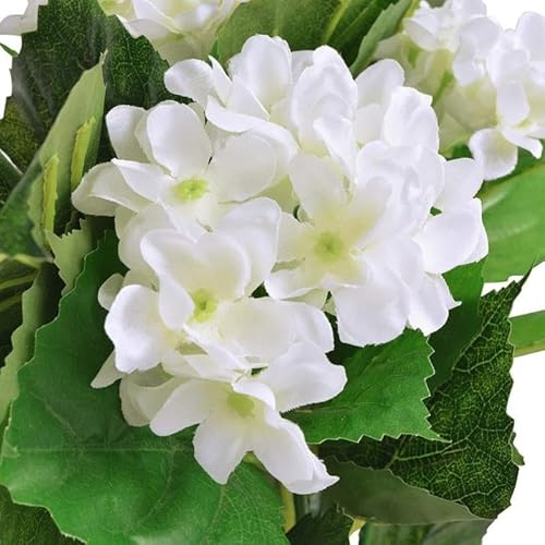 Hortensia artificial con maceta de 60 cm, color blanco, planta artificial para salón, balcón o jardín, flores realistas de plástico y alambre de hierro, fácil de limpiar y decoración duradera