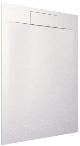 Exagonshop Piatto doccia 120x80 effetto pietra ardesia bianco in smc con piletta Trevi