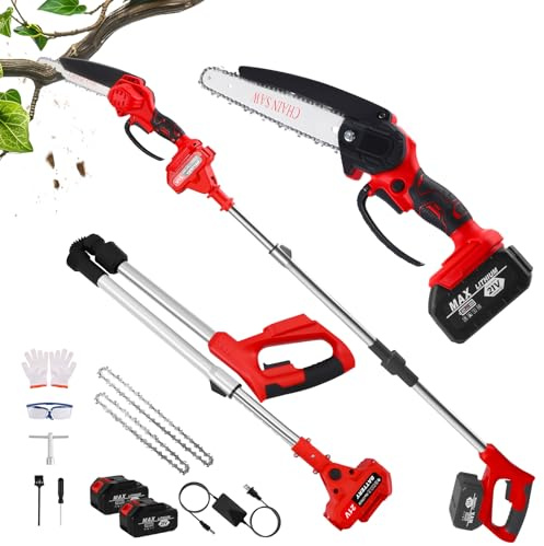 Neulriscn Cordless Pole Saw, 2 in 1 Handheld Polesaw & Mini Chainsaw 8 Inch, Telescopic Polesaw with 2 * 3.0Ah Batteries and Charger, 1.8m Electric Chainsaw with Extension Pole for Branch Trimming