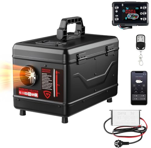 Dieselheizung 220-240V AC & 12/24V DC 8 kW, All-in-One 5L Diesel Standheizung mit Bluetooth APP Fernbedienung und LCD Bildschirm, für Zuhause, Werkstatt, Garage, Wohnmobil, LKW, RV, Boot Schwarz