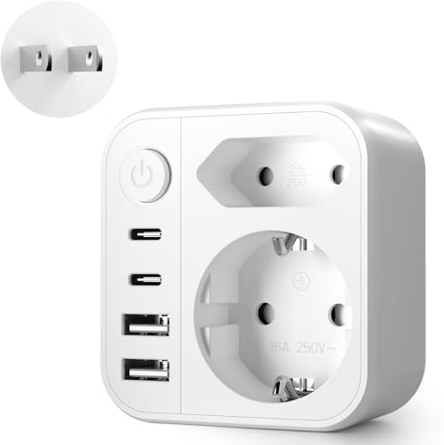 6 en 1 Adaptateur Prise Japon, Adaptateur de Voyage Japon, Connecteur de Voyage France vers Le J-apon avec 2 USB A& 2 USB C, Connecteur Schuko vers Type A pour Les États-Unis, J-apon, Canada