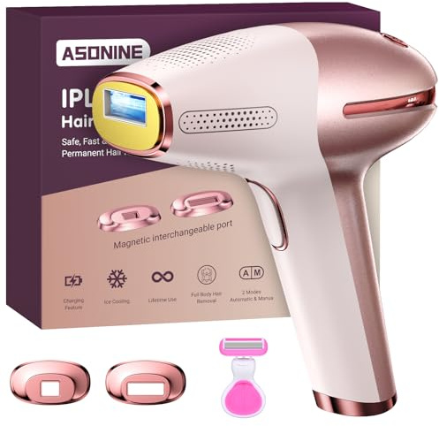 ASONINE Kabelloses Laser Haarentfernung mit Kühlung & Schmerzfreien, Wiederaufladbares IPL Geräte Haarentfernung, 3 Funktionen HR/SC/RA, 9 Stufen für Frauen Männer