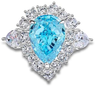 Ayoiow Halo Ring Damen Platin mit Topas und Moissanit, Statement Pave Platin Ringe für Sie, Größe 57 (18.1)