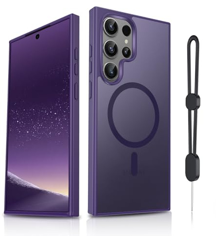 Dizn for Samsung Galaxy S23 Ultra Phone Case, Compatible with MagSafe Wireless Charging,Hand Wrist Strap, Matte Translucent Cover,Phone Cases for Samsung S 23 Ultra,Dark Purple