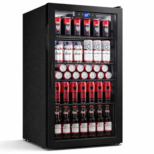 JUMMICO 86L Getränkekühlschrank: Frostfrei, Extrem Leise & Energiesparend. Platz für 126 Dosen, 4 höhenverstellbare Regale – Elegantes Design für Bar, Wohnzimmer und Home Office.