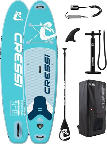 CRESSI since 1946 - Ultra Isup Set - Large Inflatable SUP Board for Adults Highly Stable and Durable Complete with Accessories Paddle Fin Pump Leash,Bag/Backpack - Aquamarine - 320x81x8 cm Max 130 kg