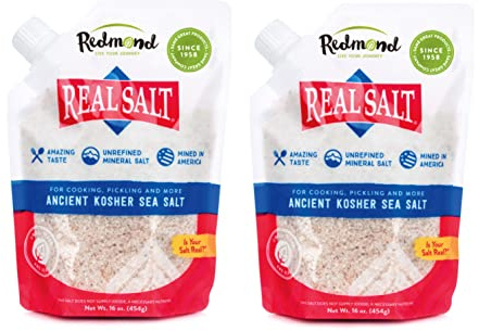 Redmond Real Sea Salt - Natural Unrefined Gluten Free Kosher, 16 Ounce Pouch (2 Pack)
