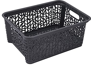 BranQ - Home essential Universeller, multifunktionaler, erstellbarer Aufbewahrungskorb in Bamboo Design, Kunststoff, Grösse M - 5,4 Ltr., 1 Stk., Anthrazit