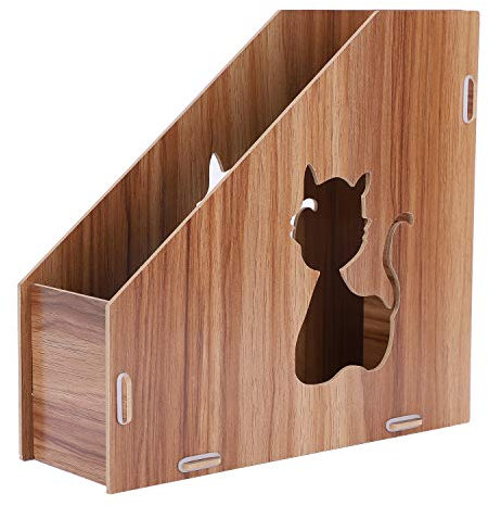 ITODA Porte-revue en Bois Porte-Magazine Dossier Journal A4 avec Motif Chat Rangement Bureau Support Document Livres Grande Capacité Fourniture de Bureau Organiseur de Bureau Maison Scolaire