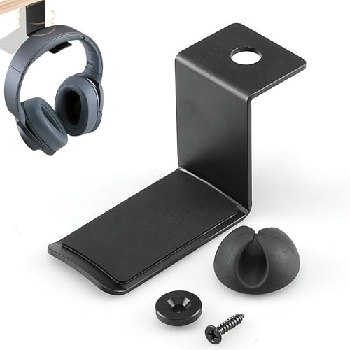 Hommie Niversal Hörlursstativ under skrivbord med kabelklämma, 360 graders justerbart headsetstativ headset hängare hållare krok montering för alla hörlurar, svart