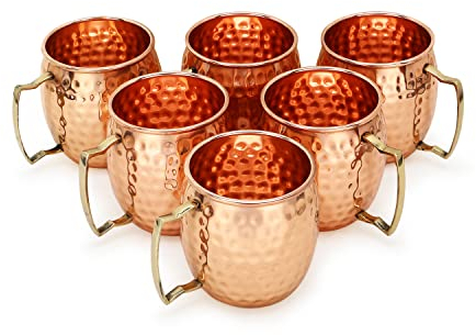 Zap Impex Pure Copper Hammered Moscow Mule Mugs Ideal for All Chilled Drink Bar or Home Large Gift Set (Pack of 6 pcs)