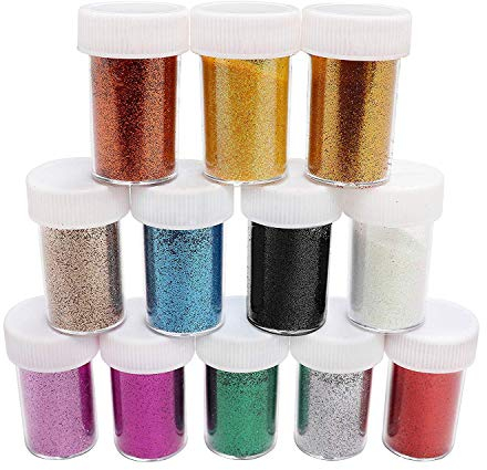 Feiner Glitzer 12 pack Glitzerpuder Multi-Coloured Glitzerpuder für Festivals Gesicht & Nägel und Kinder Aktivitäten