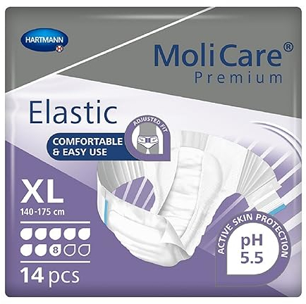 MoliCare Premium Elastic Adult Nappies – 8 Drops | High-Absorbency Disposable Diapers for Men and Women with Severe Incontinence| Size XL | Pack of 14