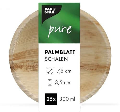 PAPSTAR 25 Schalen, Palmblatt Pure rund 300 ml Ø 17,5 cm · 3,5 cm, Braun