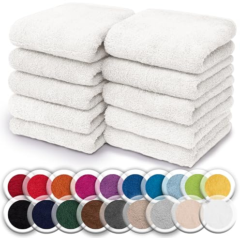 NatureMark Set da 10 panni in spugna per viso e mani – 100% cotone, morbidi e assorbenti – 30×30 cm, Bianco