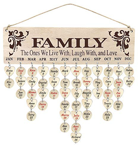 uwows Calendario di Compleanno promemoria in Legno Decorazione Regalo Fai da Te per Camera da Letto, Ufficio, Scuola Materna, Decorazione per riunioni di Famiglia