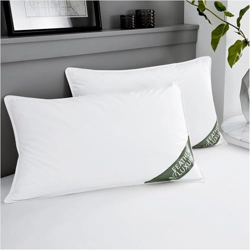 GC GAVENO CAVAILIA - Juego de 2 almohadas de plumas de ganso, antiácaros, hipoalergénicas, con soporte para el cuello, blanco, (50 x 70 cm) (713661)