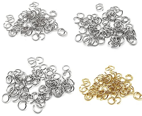 400 Piezas Anillas Abiertas 1.2 mm * 8 mm/9 mm/10 mm Anillas de Salto para Collar Pulsera Gargantilla Anillo de Salto para Fabricación de Joyas de Bricolaje (Oro y Plata)