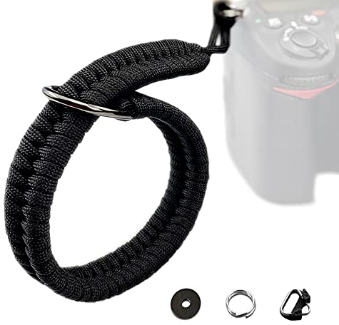 Dreamark Kamera Handschlaufe DSLR, Kameragurt aus Paracord 550 Schultergurt Kamera für Systemkamera Canon Sony Nikon Leica Panasonic Fuji Olympus DSLR SLR (Schwarz)