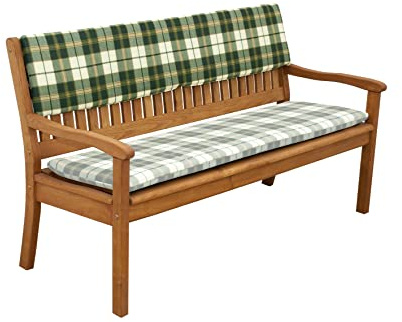 Doppler 1x Rückenkissen für 2-Sitzer Bank I Lieferumfang 1x Rückenkissen für 2er-Bank I Bankauflage für die Gartenbank I Grün kariert I 110 cm x 30 cm x 6 cm | Bankkissen für Gartenbank, 6cm dickes Polster mit Klettband, Baumwoll-Polyester-Mix, Made in Europa