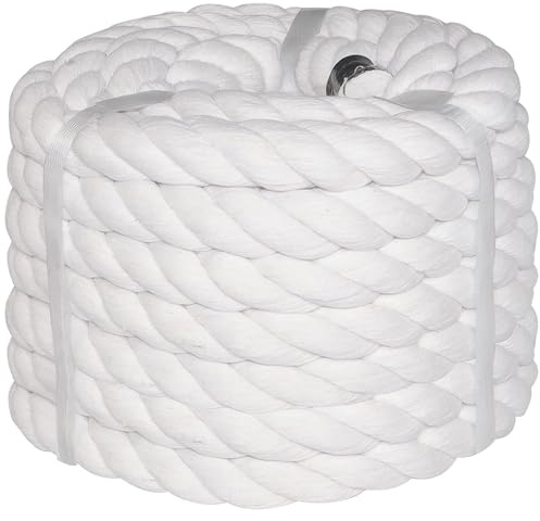 White Cotton Rope (1 inch x 50 feet) Natural Thick Strong Rope for Crafts, Sports Tug of War, Hammock, Home Decorating Twisted Rope