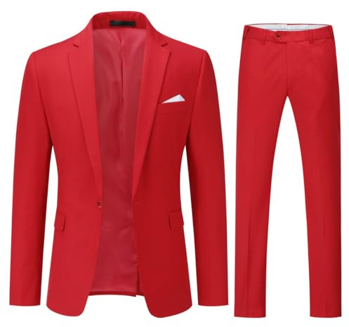 YOUTHUP Costume Homme 2 Pièces Slim Fit Mariage Smoking Formel Affaire | Veste Pantalon, Costard, 1 Bouton, Revers Crantés, Fente Centrale, Coloré, Couleur Unie, Élégant, Business