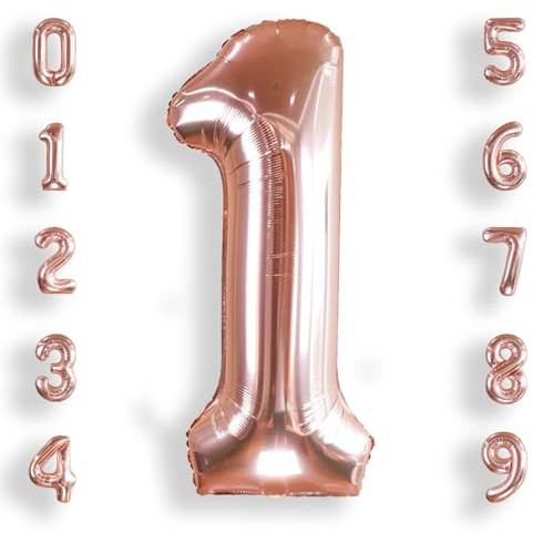 Rose Gold Number 1 Balloons: 40 Inch Large Foil Number Balloons Giant Helium Balloon Age 0-9 Big Mylar Balloon for Kids Girl 1st Birthday Party Baby Shower Party Decorations