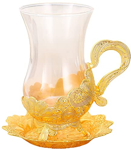 Zerodeko 1 Satz Kaffeetasse Und Untertasse Arabische Teegläser Vintage Kaffeetasse Goldene Teetassen Türkische Glaswaren Blumenteebecher Legierung Marmor Fräulein Vereinigtes Königreich.