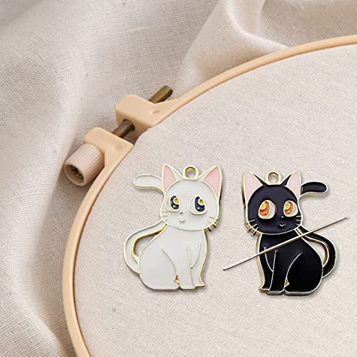 Grazioso ago per gatti magnetico per punto croce, porta aghi per gatti in bianco e nero per artigianato e forniture per ricami (2 pezzi)