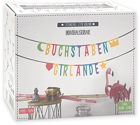 MIJOMA Buchstabengirlande individualisierbar Bunt – 146 Zeichen aus Papier – Wiederverwendbare Deko für Geburtstag, Hochzeit, Feier & Junggesellenabschied