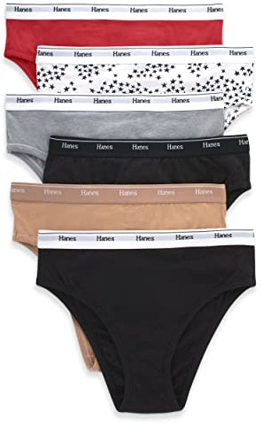 Hanes Dam Originals underkläder Leg, stretchbomull, Hi-ben-trosor, 6-pack trosor, grundfärgblandning, XXL, Blandning av grundfärger