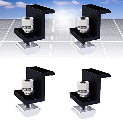 4 unidades de soporte para panel solar, color negro, 40 mm, incluye atornillado, soporte de abrazadera de borde para panel solar, fijación de panel solar para módulos solares en el techo