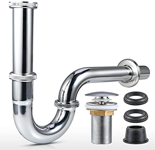 Cieex Universal Siphon Waschbecken, Röhrensiphon Ablaufgarnitur, Abflussrohr Waschbecken Syphon 1 1/4 inkl. Gummimanschette +Waschbeckenstöpsel